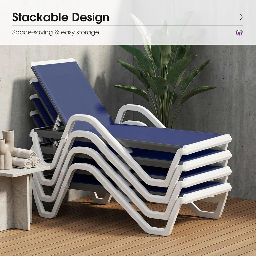 PURPLE LEAF Lounge Chair Outdoor Set of 2 w/Armrest & 1 Table, Navy Blue | Sleek, modern curves add a resort-style aesthetic that instantly upgrades the overall look of your backyard oasis
