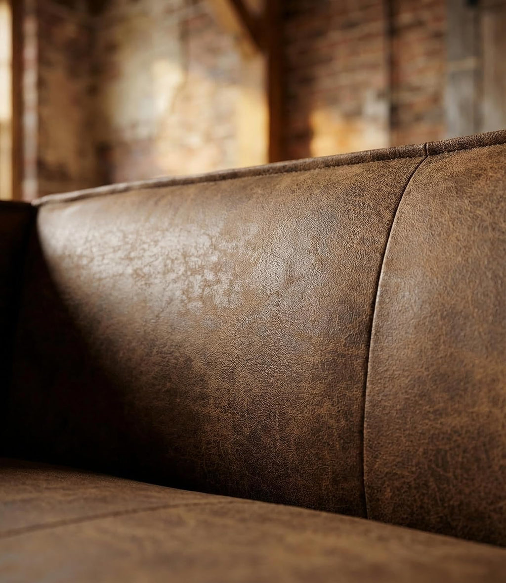 CHERS 83.3" Mid Century Modern Sofa, Luxury French Mixed Fabric Couch with Tight Back, Square Armrest Lounge Sofas for Living Room, Apartment, Bedroom, Office, Chestnut