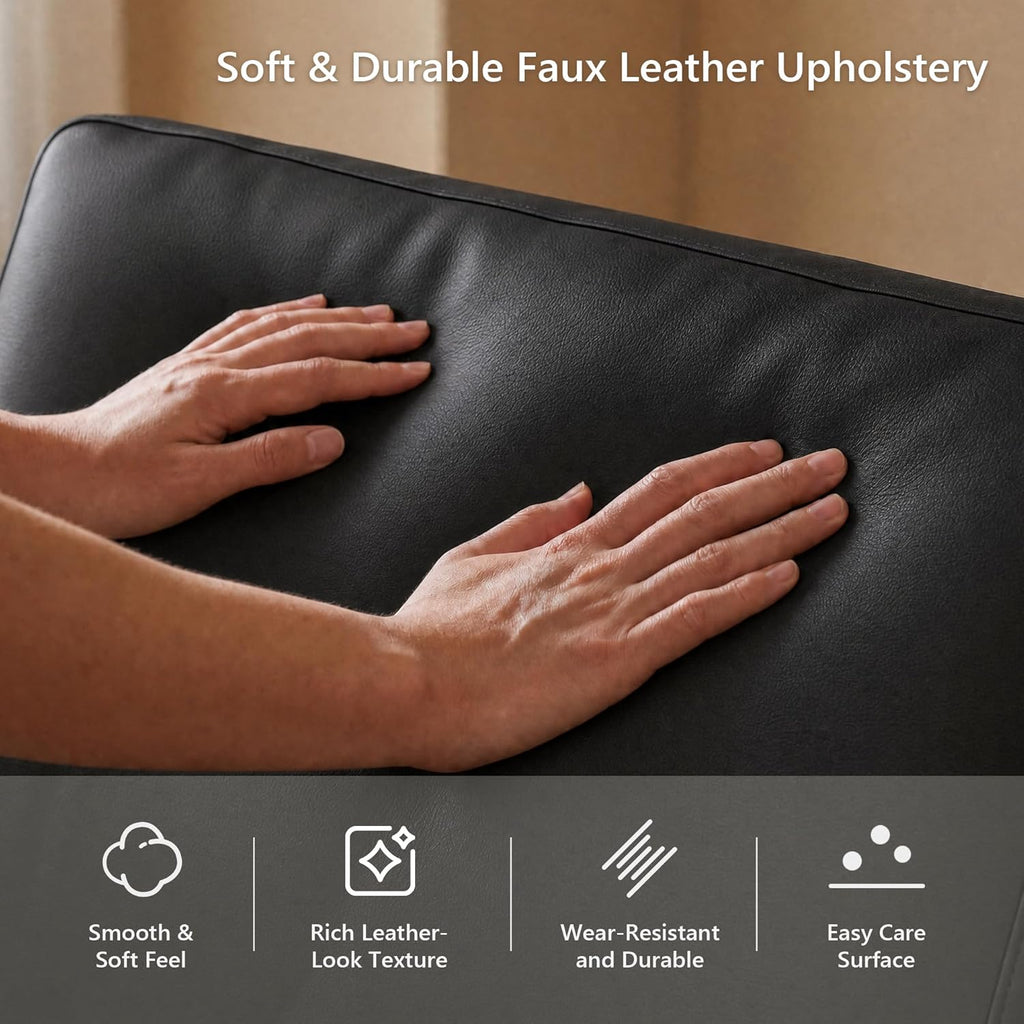 STHOUYN Black Accent Chairs Set of 2, Faux Leather Chair, Mid-Century Modern Living Room Chairs, Cozy Office Reading Chair with Tufted Armrest and Seat, Armchairs for Waiting Room, Bedroom (2)