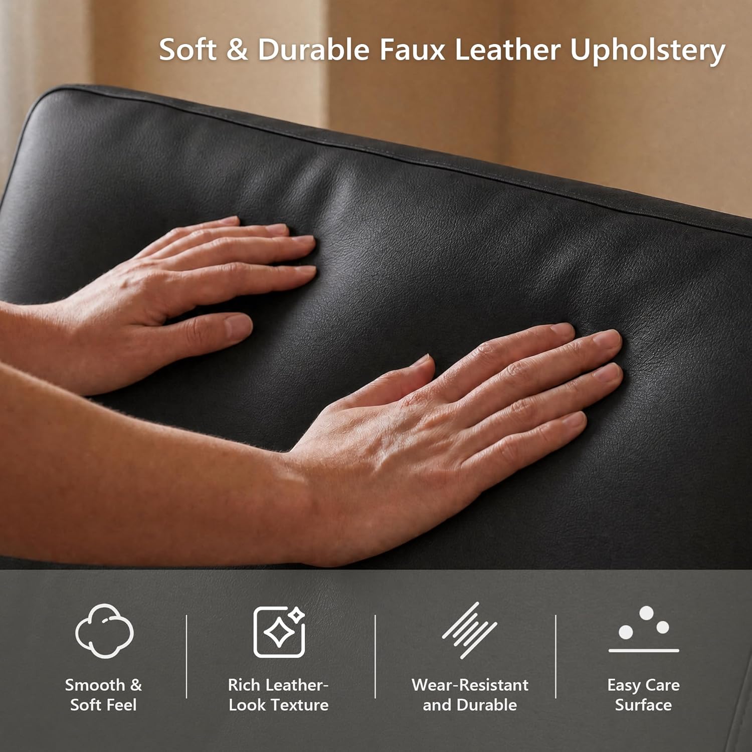 STHOUYN Black Accent Chairs Set of 2, Faux Leather Chair, Mid-Century Modern Living Room Chairs, Cozy Office Reading Chair with Tufted Armrest and Seat, Armchairs for Waiting Room, Bedroom (2)