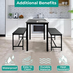 Naomi Home Space Saving 3 Piece Dining Table Set for Apartments & Small Spaces, Benches Tuck Under, Durable MDF & Steel Frame, Waterproof & Heat Resistant Kitchen Nook Set