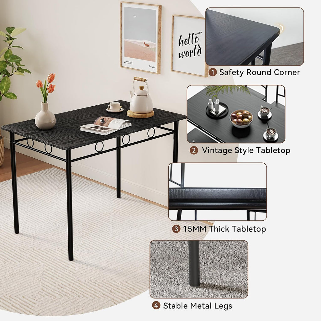 Vipbear Kitchen Dining Table Set for 4, 5-Piece Kitchen Table Set,Dining Room Table Sets,Rectangular Kitchen Table Set with 4 Chairs for Small Space, Dinette,Apartment,Rustic Black