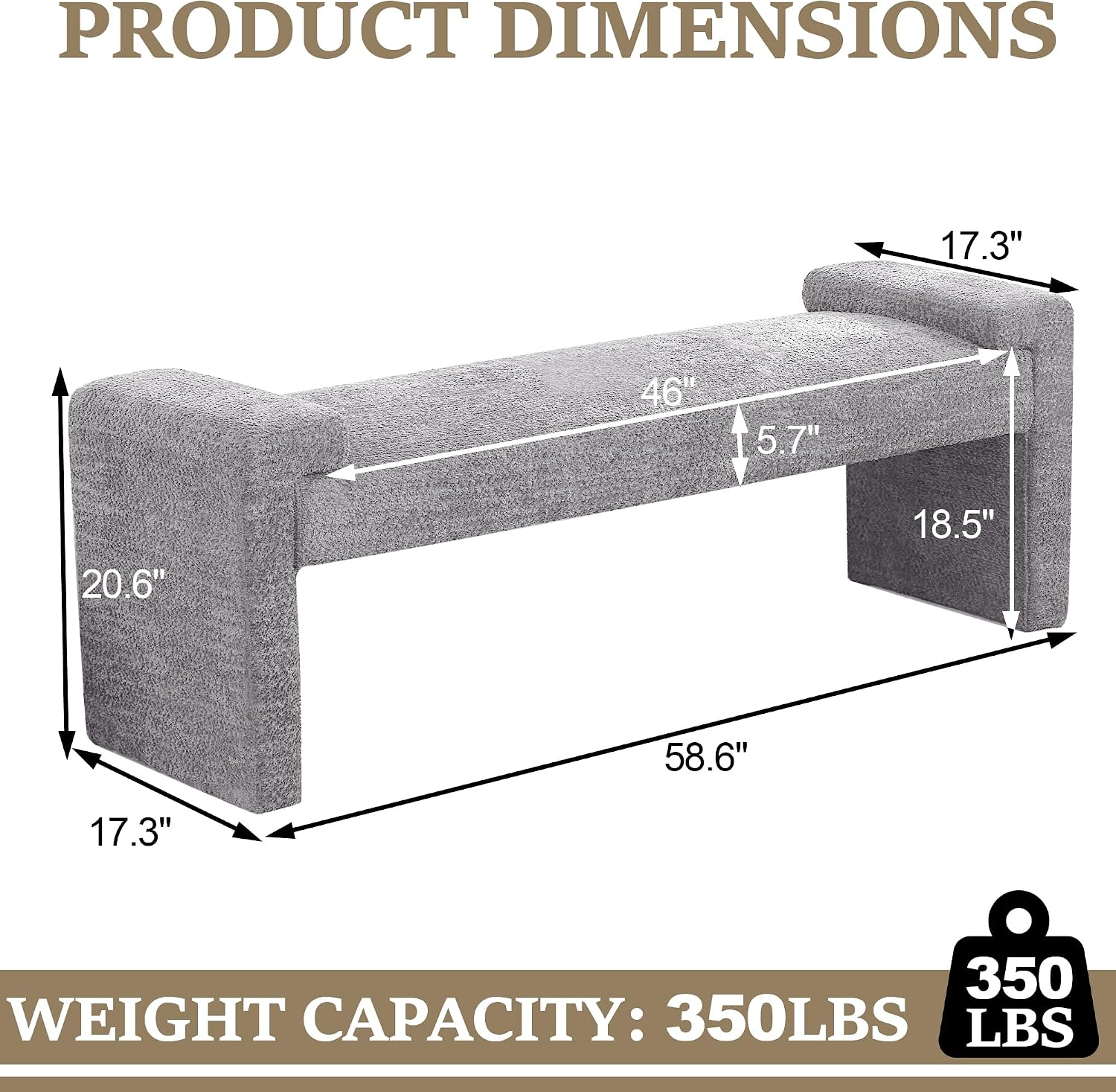 WUTUTUEE 58.7" End of Bed Bench Upholstered Modern Bedroom Bench for Living Room & Entryway, Easy Assembly, Footrest Ottoman Accent Window Bench with Solid Wood Frame & Curved Arm, Grey