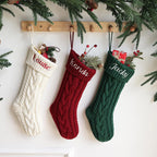 ELEGANTPARK Personalized Christmas Stockings 1 Pack Knit Christmas Stockings with Embroidered Names Red Green White Xmas Decoration for Fireplace Hanging Holiday Decoration for Family Kids 18 Inch