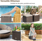 Tangkula 2 Pieces Patio Ottomans, Patiojoy Hand-Woven PE Rattan Side Table with Removable Cushion & Hidden Storage Space, Multifunctional Storage Box, Seat for Patio, Backyard, Poolside (Beige)