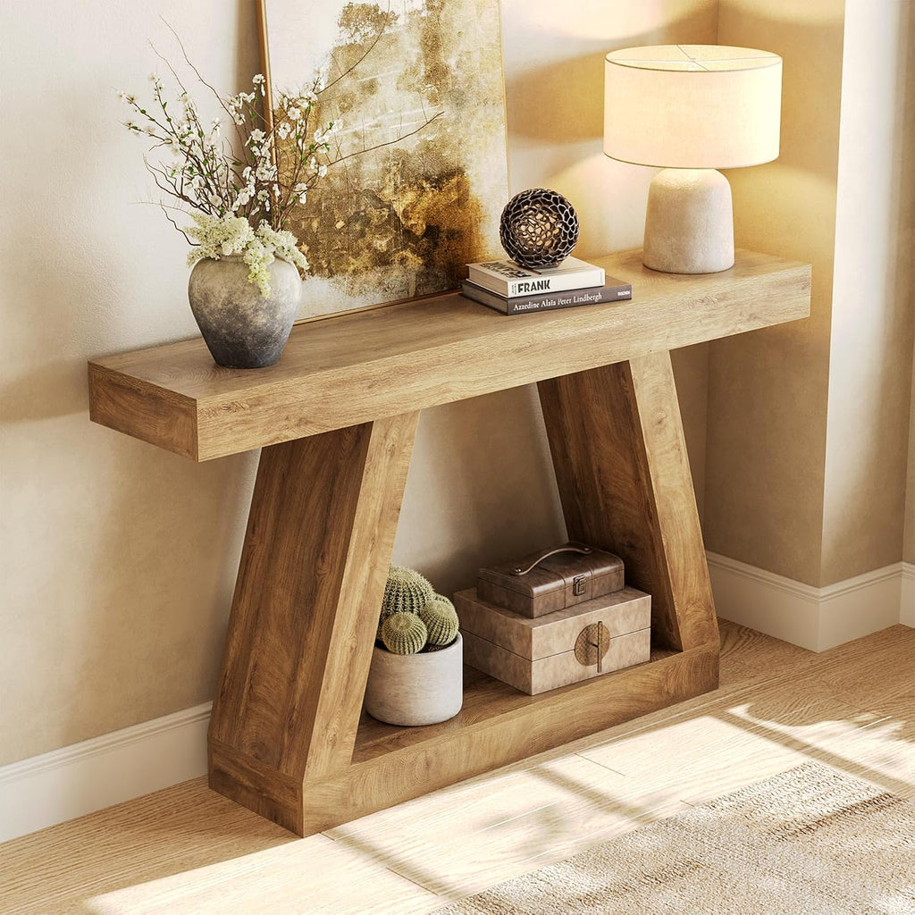 LITTLE TREE 55-Inch Sofa Table with Storage, Farmhouse Console Table for Home, Rectangular Wooden Entryway Furniture for Living Room, Bedroom, Office, Hallway, Oak