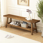 HOKYHOKY Reclaimed Solid Wood Bench-55 Entryway Bench with Storage Shelf | Farmhouse Narrow Rustic Bench, Hallway, Kitchen, Bedroom, Dining, Indoor
