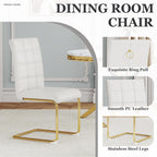 Modern Dining Chairs Set of 8, White PU Leather Chairs with Pull Ring Backrest and Gold Stainless Steel Legs, Easy-to-Assemble Kitchen Chairs for Dining Room, Living Room, or Bedroom