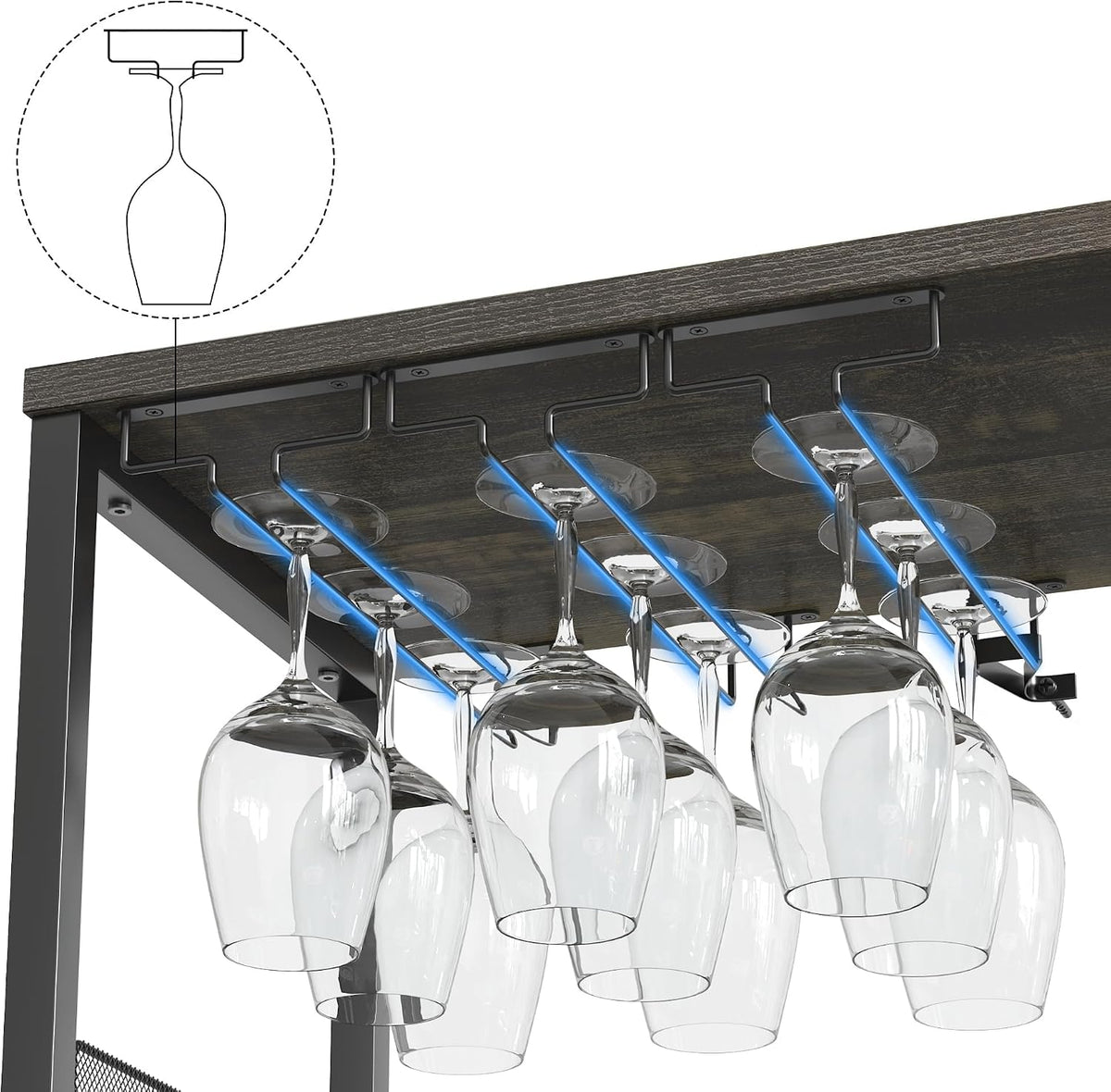 Takywep 3-Tier Wine Bar Cabinet with Removable Wine Rack, Glass Holder, Industrial Buffet Cabinet with Mesh Doors, Storage Sideboard for Kitchen, Dining Room, Living Room