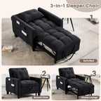 Convertible Sleeper Chair, 3 in 1 Sleeper Chair Bed Pull Out Sofa Bed Chairs, Single Sofa with Adjustable Backrest for Adults Reading Living Room, Bedroom, Velvet Black