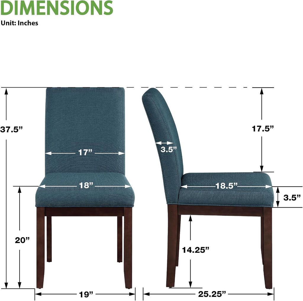 OSP Home Furnishings Dakota Upholstered Parsons Dining Chair with Espresso Finish Wood Legs, Azure Blue Fabric