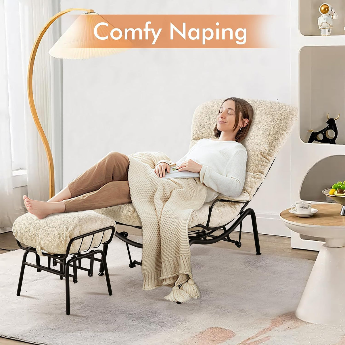 HOOOWOOO Cozy Rocking Chair,Chaise Lounge Chair Indoor,Accent Chair with Ottoman for Bedroom,Living Room,Office(Cloud Velvet Beige)