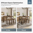 MFSTUDIO Dining Table Set for 4, Counter Height Table and Chairs, Kitchen Table Set with Bench, Breakfast Bar Table and Chairs Set Space Saving, Rustic Caramel