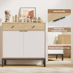 Mericonia Farmhouse Buffet Sideboard Cabinet with Storage, Fluted Coffee Bar with Doors and Adjustable Shelves, Modern Wood Cabinet for Kitchen, Livingroom (Fluted 2 Door, Oak & White)