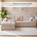 MAXYOYO Couch, 96-Inch L-Shaped Cloud Couch with Ottoman | Beige Layered Cushioning and Flexible Modules Create an Upholstered Sofa in a Box with No Assembly for Spacious Living Rooms.