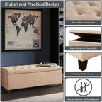 Madison Park 49" Upholstered Storage Bench, Button Tufted End of Bed Bench with Storage, Dual Spring Soft-Close Lid, Bedroom Bench for Queen King Bed, Entryway Living Room, Sand