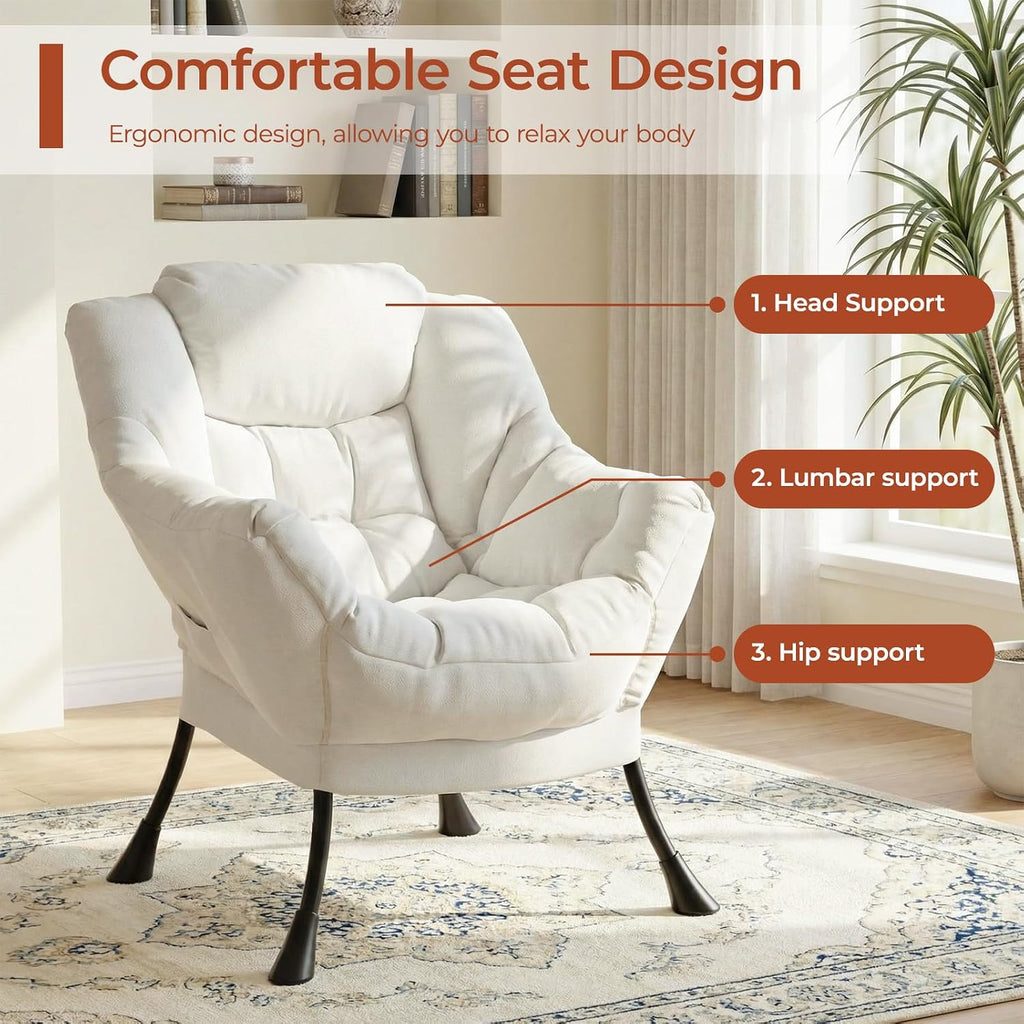 TLSUNNY Lazy Chair, Modern Comfy Lounge Accent Chair, Large Sofa Armchair with a Side Pocket, Leisure Reading Chair for Bedroom, Living Room, Dorm (1) (Beige)