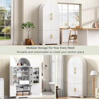 Arched Kitchen Storage | Adjustable Shelves，White-C | 8 door shelves hidden compartment anti-tip design easy assembly versatile spaces