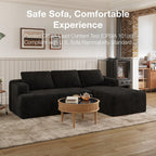 Novilla L-Shape Sectional Couches for Living Room with Smarts Coil® Support, 3 Seater Sectional Sofas for Living Room Bedroom, Corduroy Cloud Couch Sectional, No Assembly(Black, Right Hand Facing)