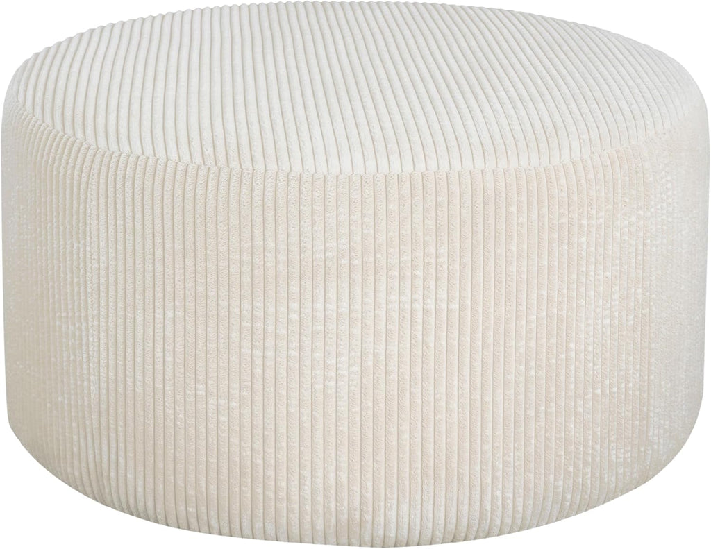 Merax 30.25" Modern Upholstered Round Corduroy Ottoman, Multifunctional Extra Seat, Side Table, Foot Rest, Stuffed Pouf Footstool for Living Room Bedroom, Beige