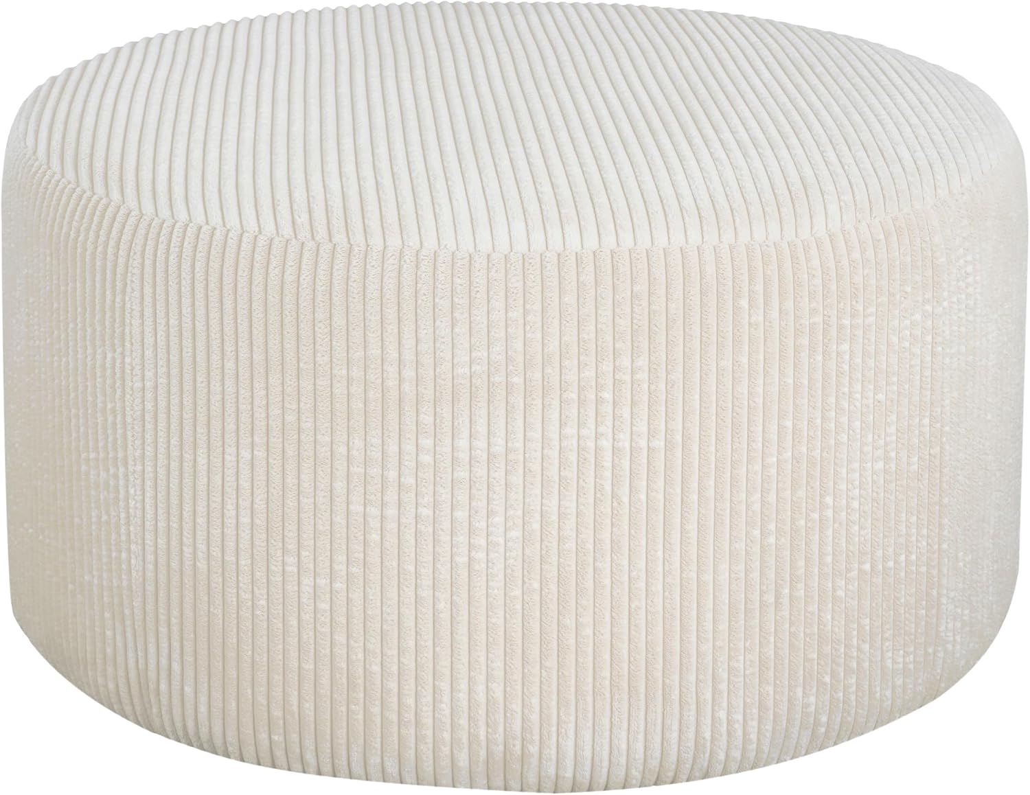 Merax 30.25" Modern Upholstered Round Corduroy Ottoman, Multifunctional Extra Seat, Side Table, Foot Rest, Stuffed Pouf Footstool for Living Room Bedroom, Beige