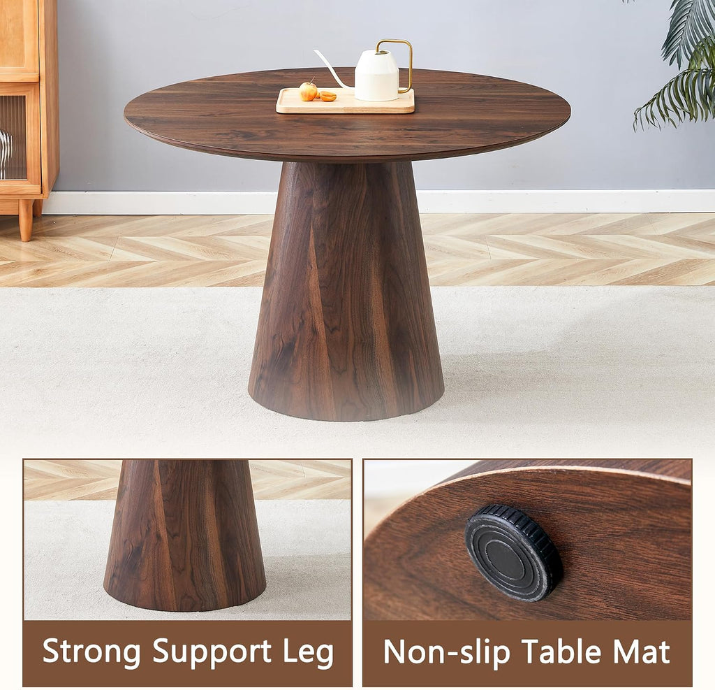 45'' Round Dining Table for 4 - Modern Farmhouse Kitchen Table with Cone Pedestal Base,Walnut Wood Dining Table for Small Spaces,Round Kitchen Table Ideal for Dining Room or Apartment