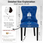 adochr PU Leather Dining Chairs Set of 2, Tufted Upholstered Dining Room Chair with Pull Ring & Solid Wood Legs, Blue