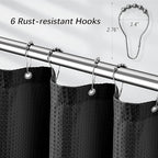 Black Stall Fabric Shower Curtain - Water Repellent Waffle Textured 256GSM Heavy Duty Cloth Shower Curtains for Bath Tubs, Narrow Size Hotel Quality with 6 Hooks, 36Wx72H