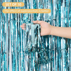 10 Pack Blue Foil Curtain Backdrop 3.2ft x 9.8ft Metallic Tinsel Foil Fringe Curtains Streamer Photo Booth Backdrop for Birthday Party Engagement Bachelorette Party Decorations (Light Blue)