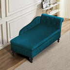 Velvet Chaise Lounge w/Right Armrest & Storage Space, Teal | Button Tufted Lounge Sofa w/Lumbar Pillow, Lounge Chair Indoor, Upholstered Chair for Bedroom, Living Room,Office
