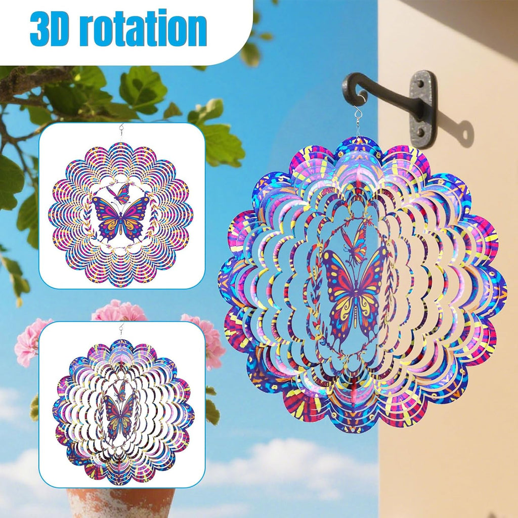 Wind Spinners Outdoor, Butterfly Metal 3D Hanging Garden Decor, 12-inch Stainless Steel Wind Spinner with Tail Spinner, Wind Sculptures for Patio Lawn Yard, Ornament Gift for Women/Men