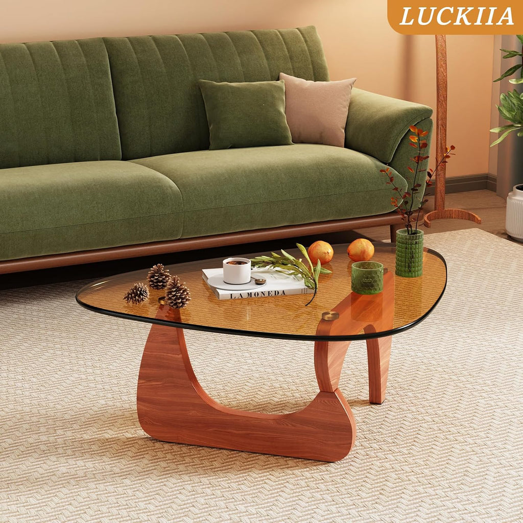 Coffee Tables Glass Small Farmhouse Coffee Table Mid-Century Modern Wood Center Table for Living Room, Walnut Brown, 32 Inch