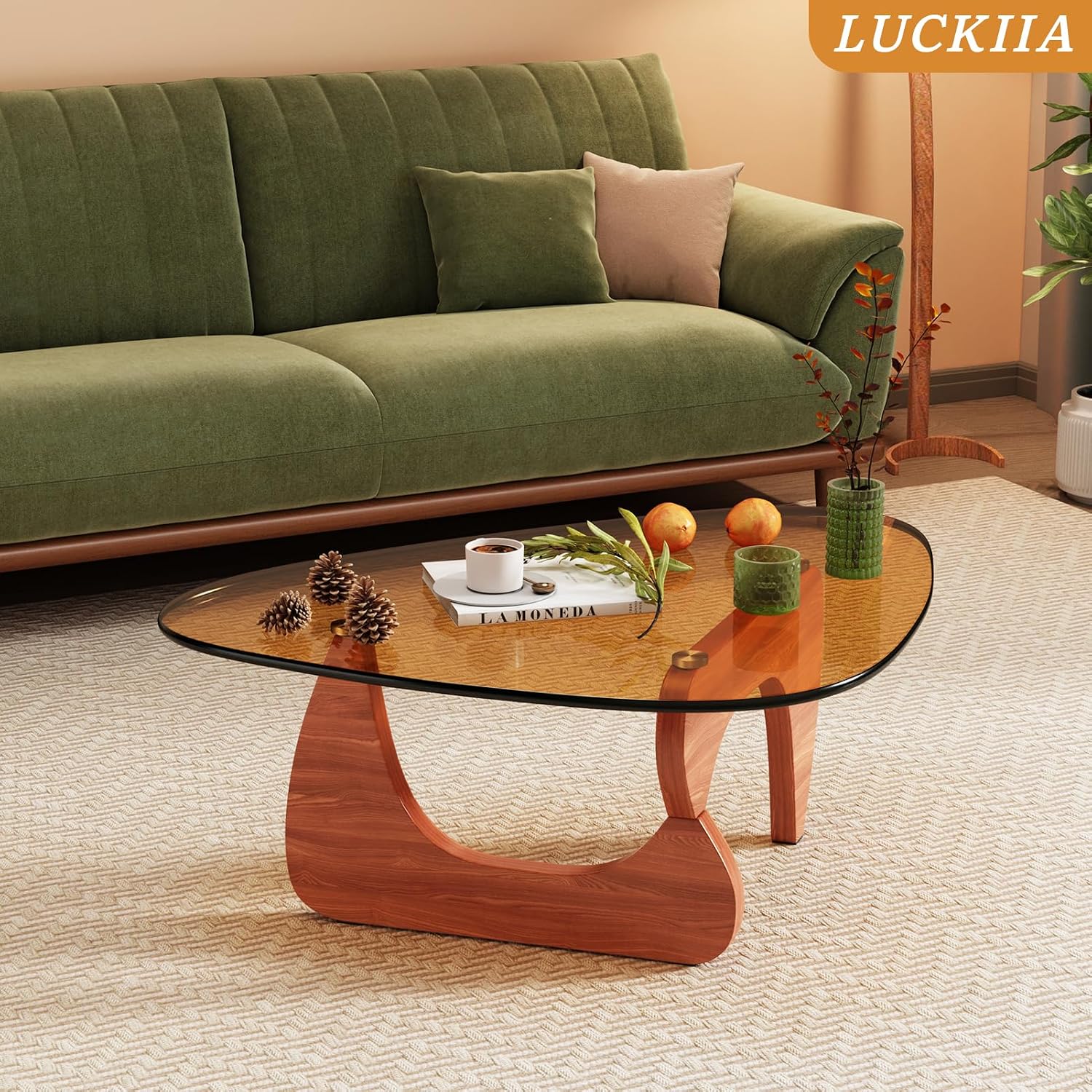 Coffee Tables Glass Small Farmhouse Coffee Table Mid-Century Modern Wood Center Table for Living Room, Walnut Brown, 32 Inch