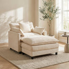 GRAVFORCE Oversized Chair with Ottoman, Comfy Upholstered Chenille Chaise Lounge Chair, Accent Indoor Reading Chairs for Living Room, Bedroom (Beige)
