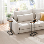 Simple Trending C Shaped Side Table, End Table Set of 2, Sofa Couch Table TV Tray for Living Room, Small Space, Rustic Brown