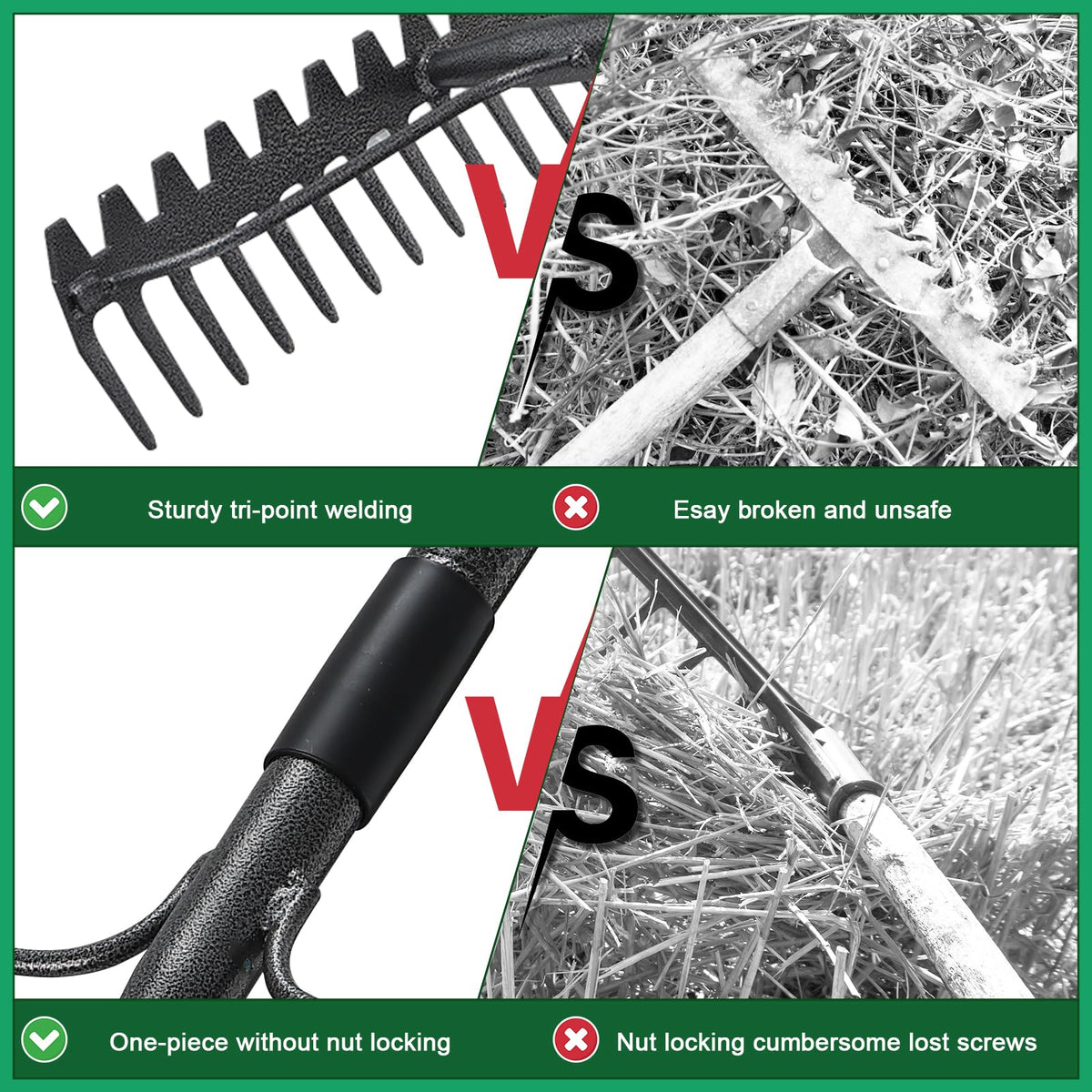 63'' Bow Rake ，17 Tines Metal Head Rakes with Stainless Steel Handle，Heavy Duty Garden Rake for Loosening Soil Gathering Leaf Leveling Lawn Farming Land Management Yarn Thatch Rake