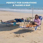 Romswi 2PK Folding Tanning Beach Chair with Face Hole, 5-Position Reclining Sun Lounger, Portable Face Down Tanning Chair with Arm Holes & Side Pocket for Beach, Pool, Patio, Navy and White Stripe
