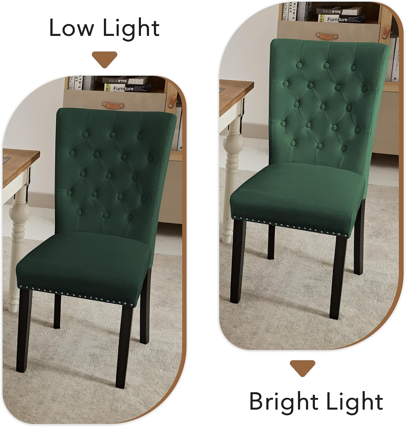 adochr Velvet Dining Chairs Set of 4, Parsons Kitchen Chair, Green | Wooden Legs & Nailed Trim, Upholstered Dining Room Chairs 350 LBS Capacity