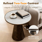 Black Brass Pedestal End Table with White Faux Marble Top, Light Round Side Drink Table for Living Room, Vintage Industrial Metal Stand for Couch & Accent Chairs in Small Spaces