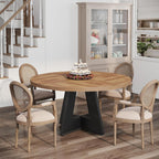 Tribesigns 47 inch Round Dining Table Wood Kitchen Table for Dining Room, 47" Dinner Room Tables for 4-6, Farmhouse Accent Furniture with Wooden Tabletop and Cross Base, Brown+Black