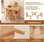 PADMA HOUSE Bistro Stacking Table Chair Set of 3, Wood Rattan Small Dining Table & Chair Set, Nesting Table Chair Set for Tavern, Balcony, Dining, Indoor, Patio-Natural Wood Color