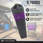 Black Sierra Quilted Padded Camping Chair, Oversized Heavy Duty Outdoor Lounge Seat Supports 300 lbs, Portable, Folding with Cup Holder for Beach, Tailgating, Sports, Patio