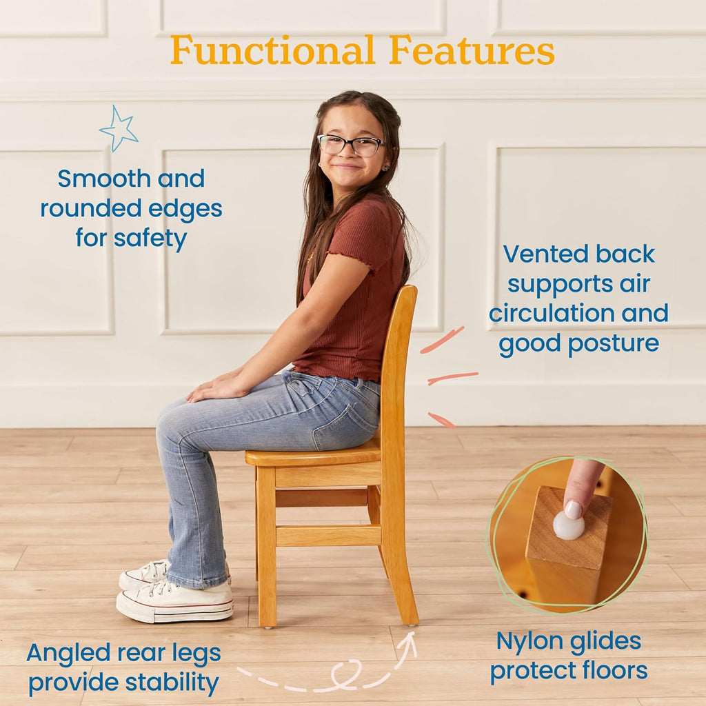ECR4Kids 30in D Round Hardwood Table with 24in Legs and Two 14in Chairs, Kids Furniture, Honey, 3-Piece | Durable rubberwood, GREENGUARD Gold Certified, ANSI/BIFMA Compliant, 6-8 years, 200 lb seat capacity, classroom & home use