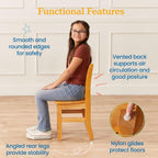 ECR4Kids 30in D Round Hardwood Table with 24in Legs and Two 14in Chairs, Kids Furniture, Honey, 3-Piece | Durable rubberwood, GREENGUARD Gold Certified, ANSI/BIFMA Compliant, 6-8 years, 200 lb seat capacity, classroom & home use