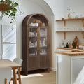 Arched Storage Cabinet with 2 Doors and 5-Tier Shelves for Living Room, 71" Tall Wooden Pantry Cabinet for Dining Room and Kitchen, Floor Bathroom Organizer, Brown