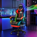 HOFFREE RGB Gaming Chair with Speakers Massage LED Lights Game Chair-Red | Bluetooth Computer Gaming Chair with Footrest Video Game Chair for Adults Ergonomic High Back Gamer Chair with Lumbar Support
