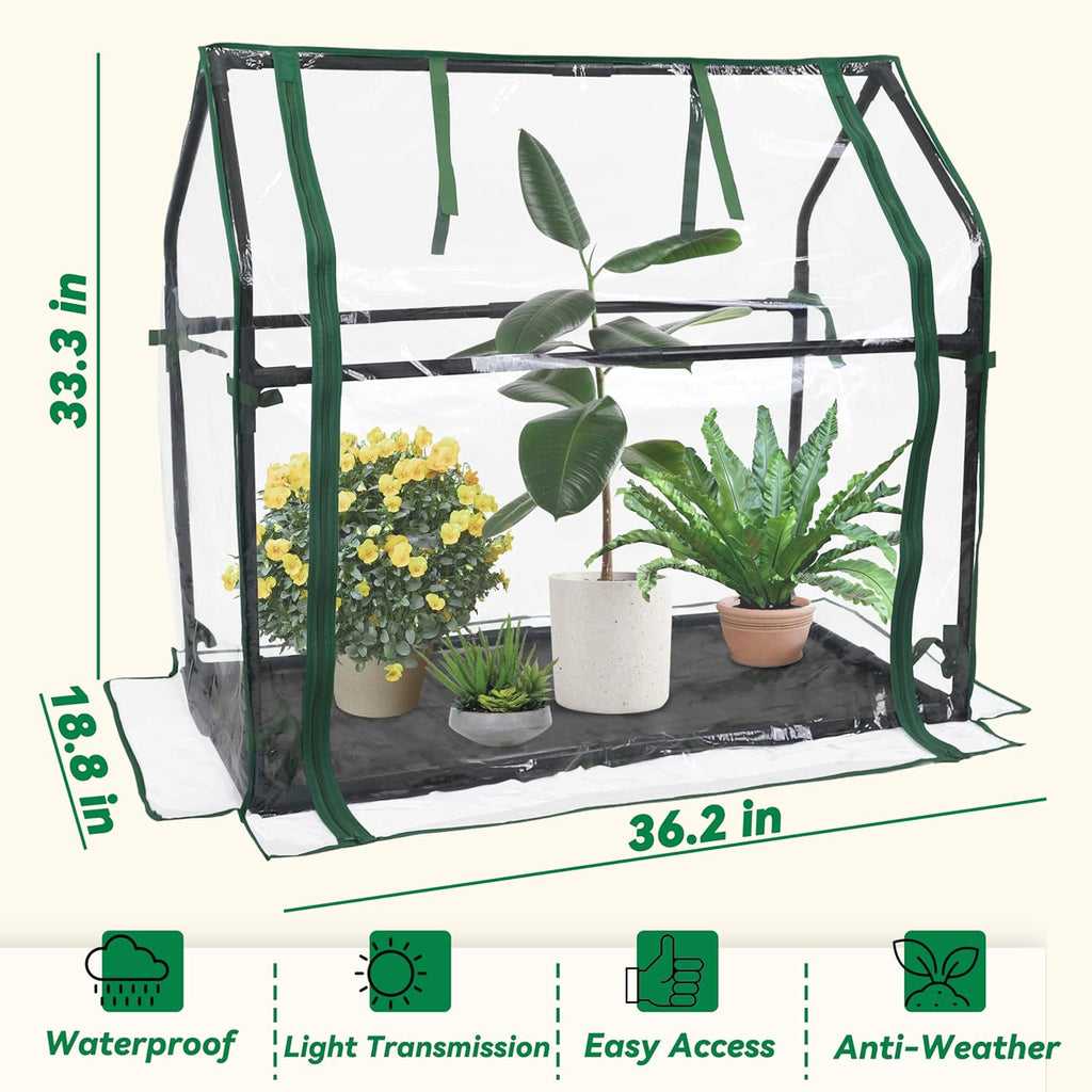 Gardzen Mini Greenhouse with Waterproof Base, Indoor/Outdoor Tabletop Greenhouse for Seed Starting, Plant Protection, Gardening & Winter Shelter, 36.2"(L) x18.9(W) x33.3(H)