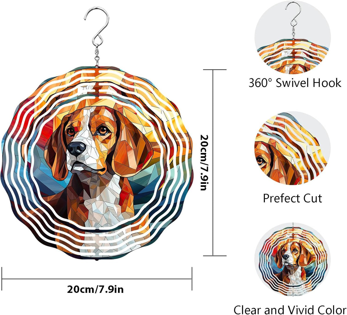 Beagle Dog Wind Spinners Outdoor Dog Memorial Gifts, 3D Metal Kinetic Hanging Garden Wind Spinner, Spinner Decor, Wind Sculptures for Outdoor & Indoor, Window, Yard Decor (Beagle 2)