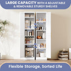 71''Tall Narrow Storage Cabinet Metal Bathroom Cabinet with Doors and 4 Adjustable Shelves, Slim Pantry Cabinets Cupboard for Small Space, Apartment, Bathroom, Kitchen, Laundry (White)