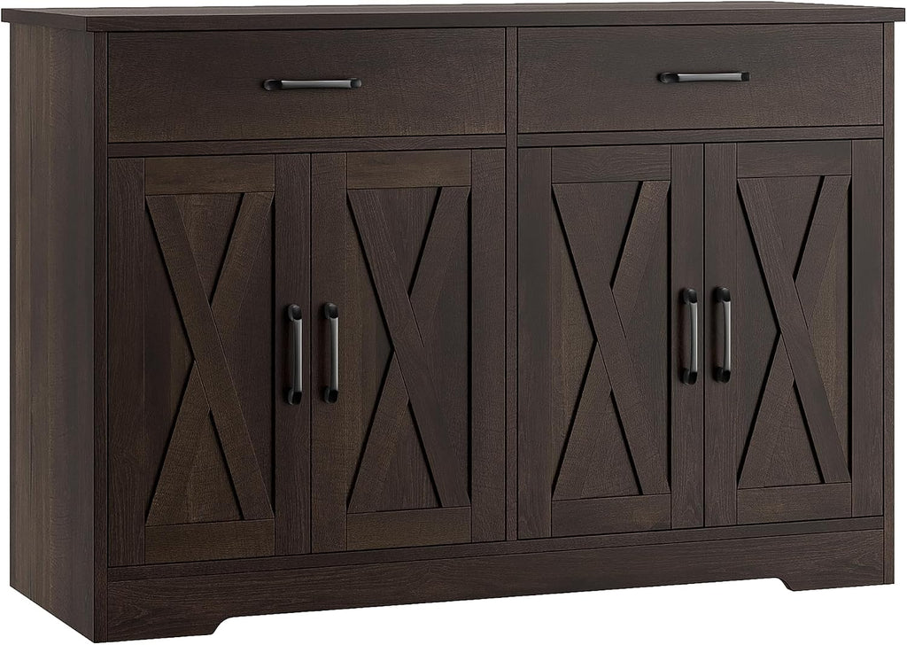 HOSTACK 47" W Kitchen Sideboard Buffet Cabinet with Storage Drawers, Brown | Farmhouse Kitchen Storage Cabinet with Doors and Shelves, Coffee Bar Cabinet, Buffet Table for Living Dining Room